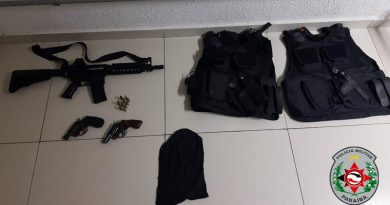 Polícia Militar apreende duas armas de fogo, réplica de fuzil,capas de colete e detém dois suspeitos Polícia Militar apreende duas armas de fogo, réplica de fuzil,capas de colete e detém dois suspeitos